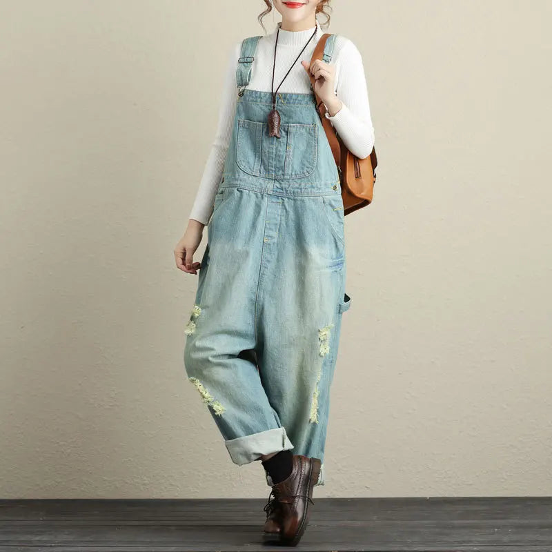 Jumpsuits Women Causal Loose Denim One Piece Mom Jeans Suspenders Overalls Wide Leg Long Pants High Waist Rompers Y2k Streetwear Aviola
