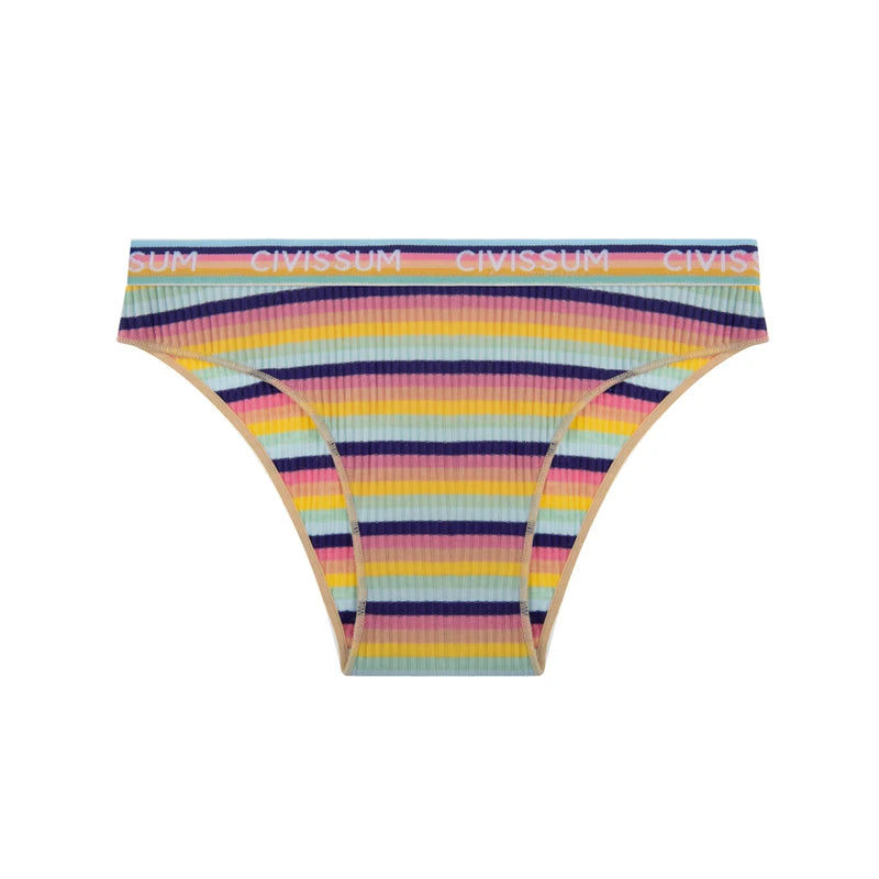Women Cotton Seamless Panties Female Plus Size Sweety Underwear Sexy Colorful Rainbow Striped Lingerie Girls Cute Briefs NK606 Aviola