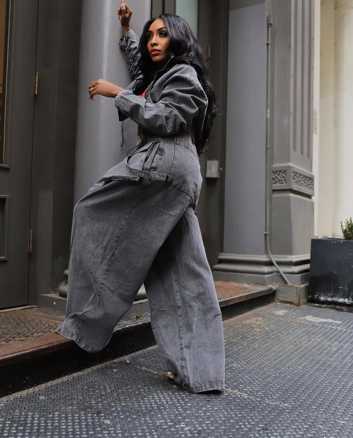 Denim Two Piece Sets Women Coat Jacket Wide Leg Pants Jeans Suits Matching Sets Trousers Outfits 2025 Y2k Streetwear Party Aviola