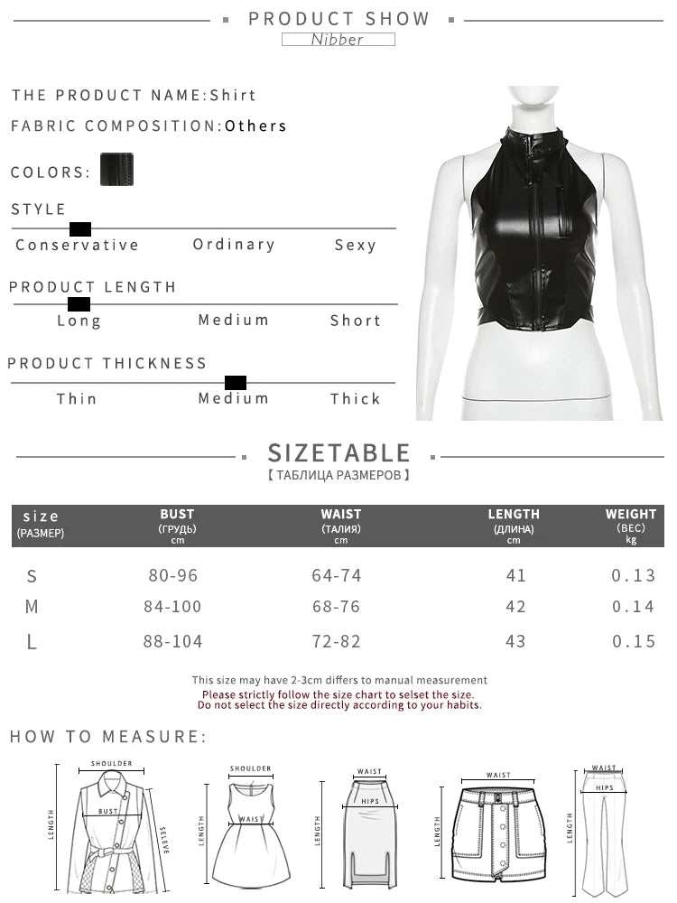 Nibber Leather Punk Sexy Tank Tops Women Halter Neck Zipper Backless Sleeveless Top Female Locomotive Streetwear Nightclub Vest Aviola