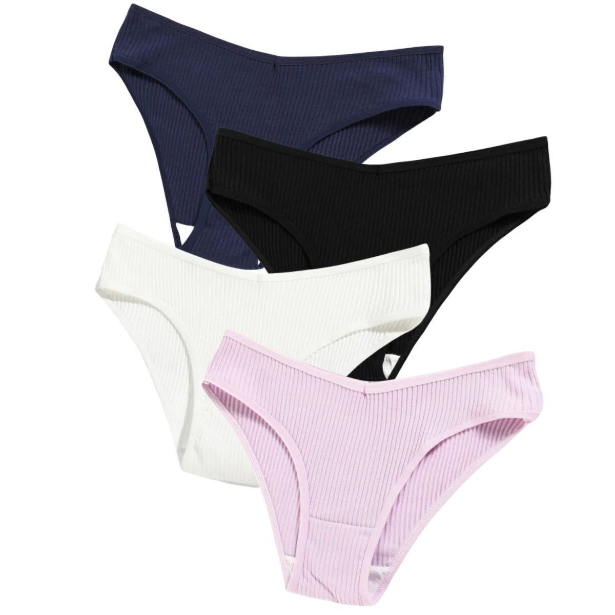 4Pcs/Set Seamless Panties Cotton Briefs Low Waist Bikini Panty Sports Underwear Breathable Solid Color Ribbed Underpants Aviola