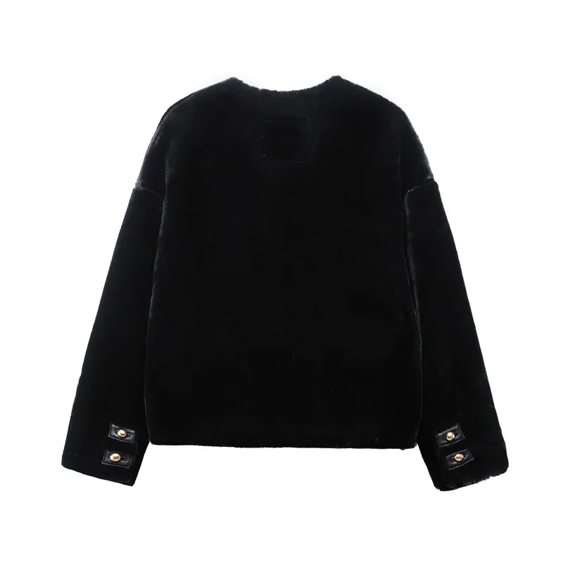 RARF 2025 new Fall/Winter new women's black fashion temperament inner leather faux fur jacket short coat top Aviola
