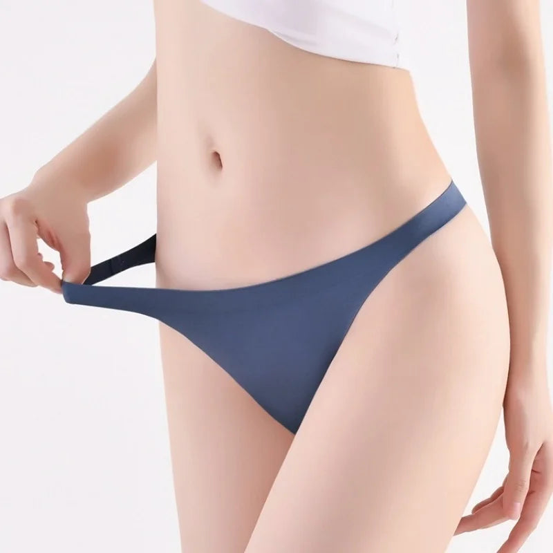 5Pcs/Set Seamless Briefs Ice Silk Panties Women Sexy Underwear Low Waist Underpants Female Solid Color Ultra-thin Lingerie Aviola