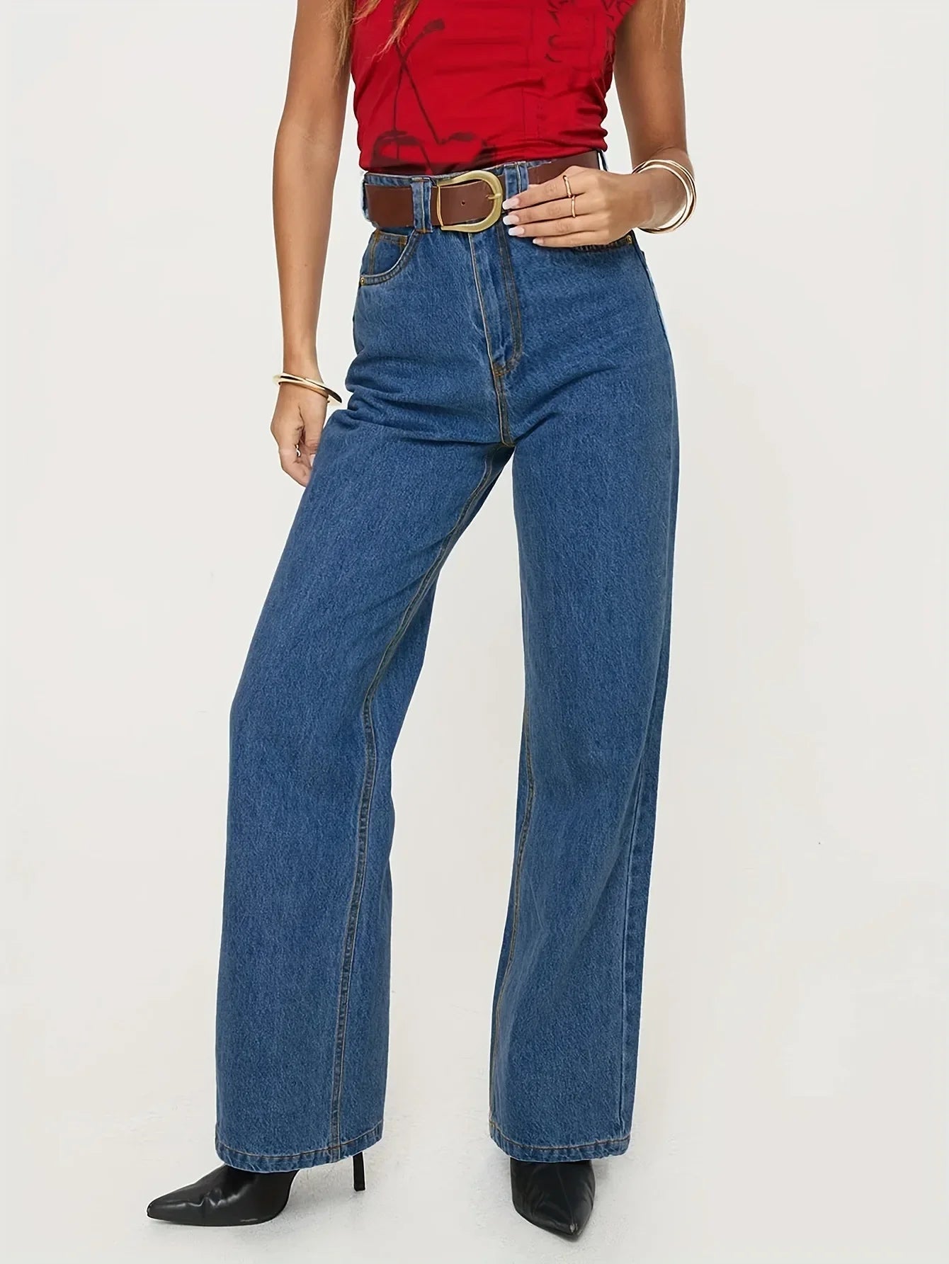 Jeans Women Vintage Straight Pants High Waist Washed Distressed Button Pockets 2025 Streetwear Mom Y2k Basis Denims Trousers Aviola