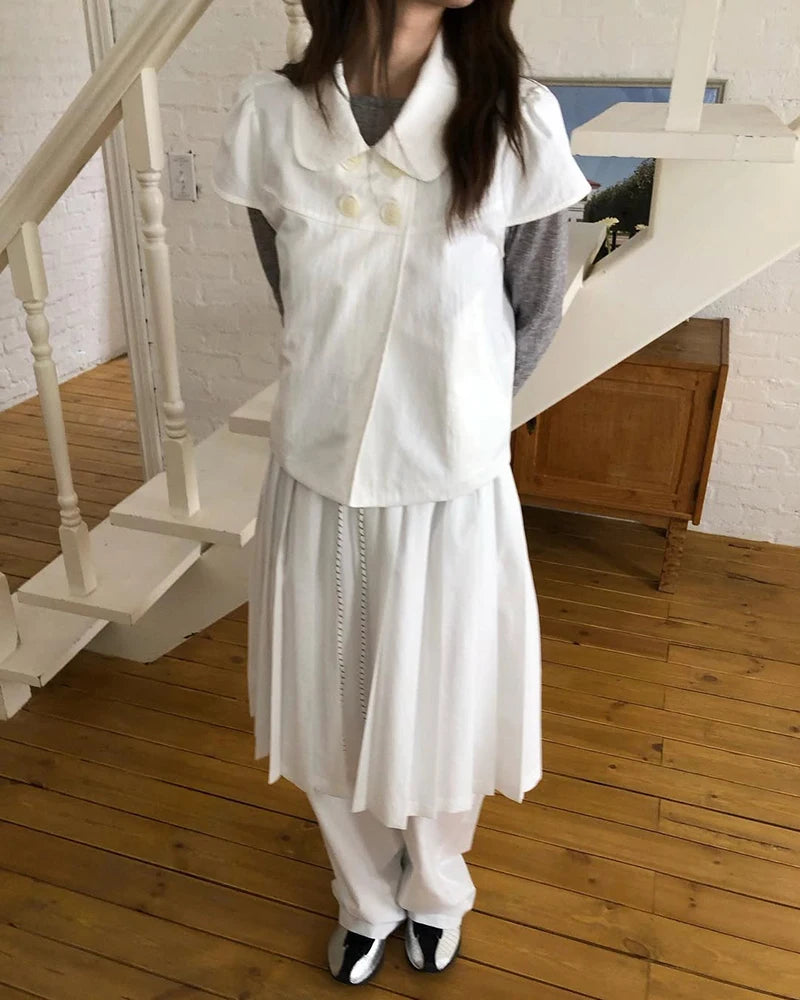 MEXZT Vintage Black Shirts Women Japanese Harajuku White Cropped Puff Short Sleeve Blouses Summer Korean Casual Design Tops New Aviola