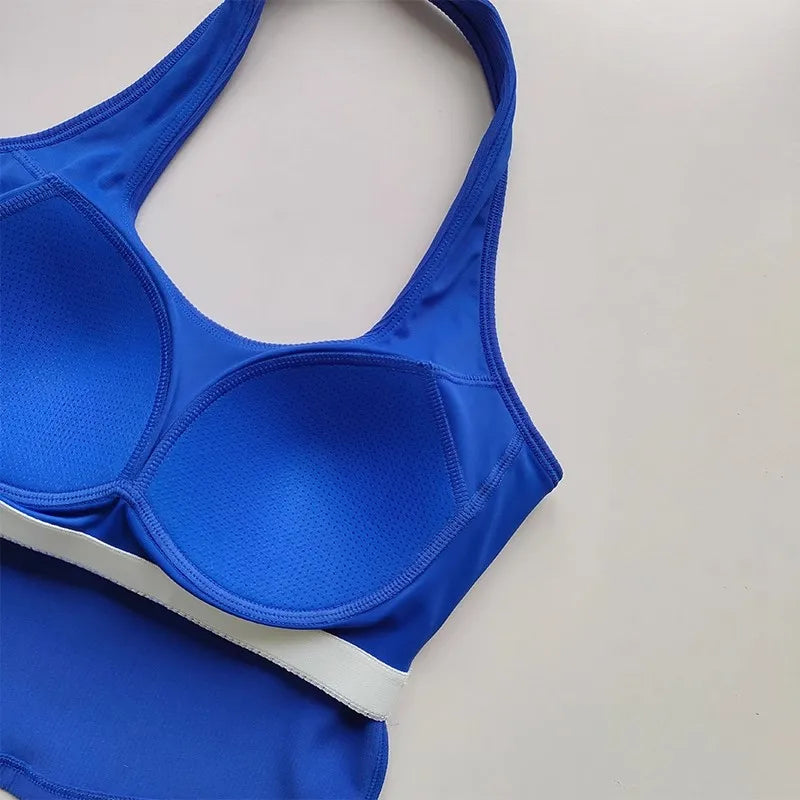 2023 Summer Sexy Sports Bra Rib Sport Top Underwear Women's Running Gathered Bra Hanging Neck Fitness Vest Fixed Padded Yoga Bra Aviola