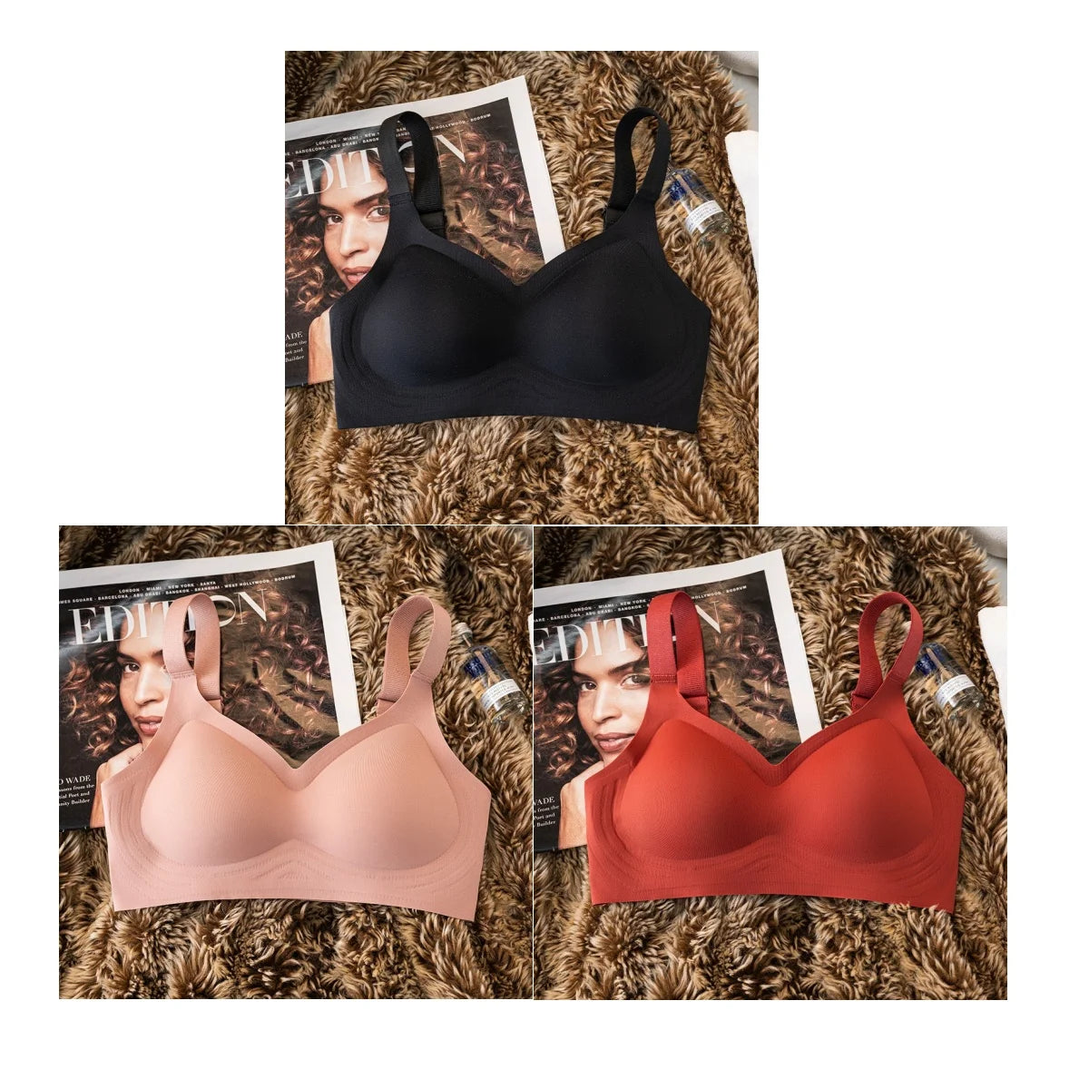 3Pcs/Set Seamless Bras For Women Padded Bra Non-wire Underwear Sexy Lingerie Wide shoulder Straps Brassiere Soft Tops Intimates Aviola