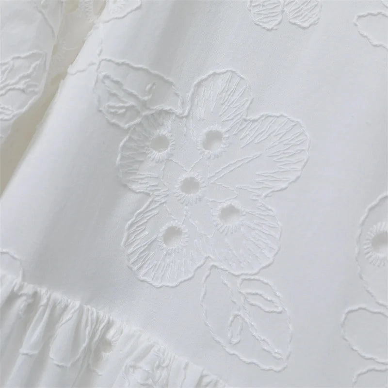 RARF  vestido elegante de encaje bordado para mujer, vestido blanco de empalme, Floral, ahuecado, suelto, informal, para fiesta Aviola