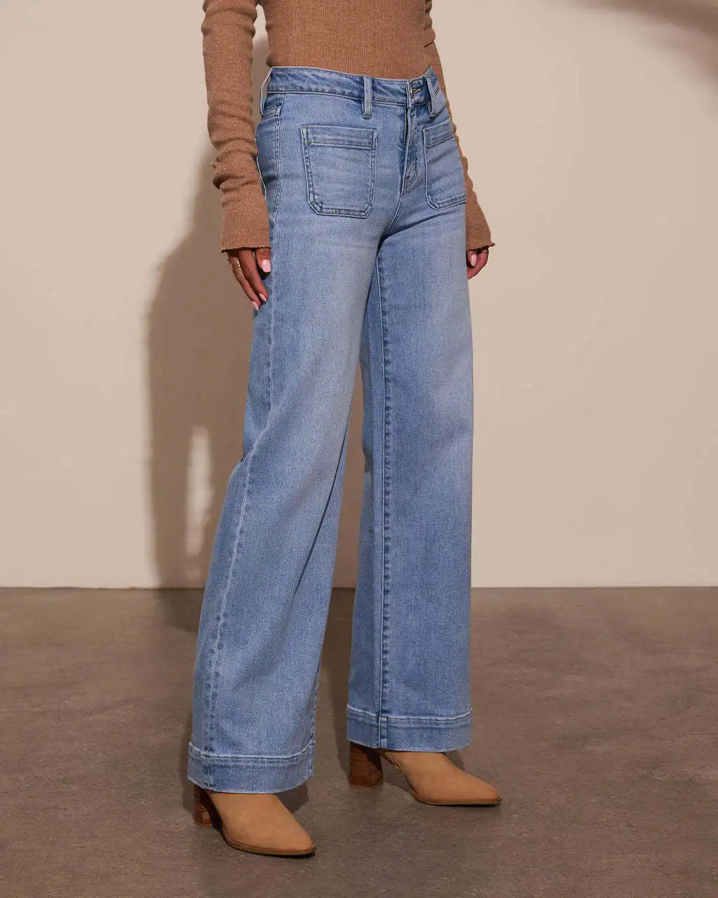 Wide Leg Pants Women Jeans Denim Long Pants Straight Trousers Vintage Button Pocket Blue Simple Loose Y2k High Waist Streetwear Aviola