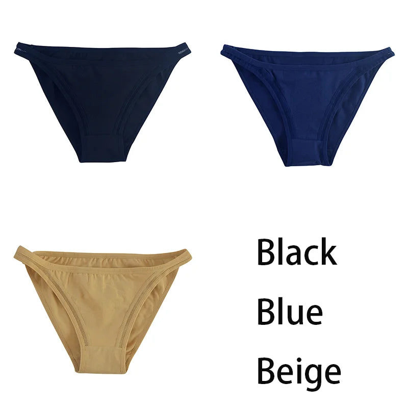 3Pcs/set Women Cotton Panties Female Mesh Underpants Solid Color Bikini Briefs Underwear Ladies Sexy Panty Girls Lingerie Aviola