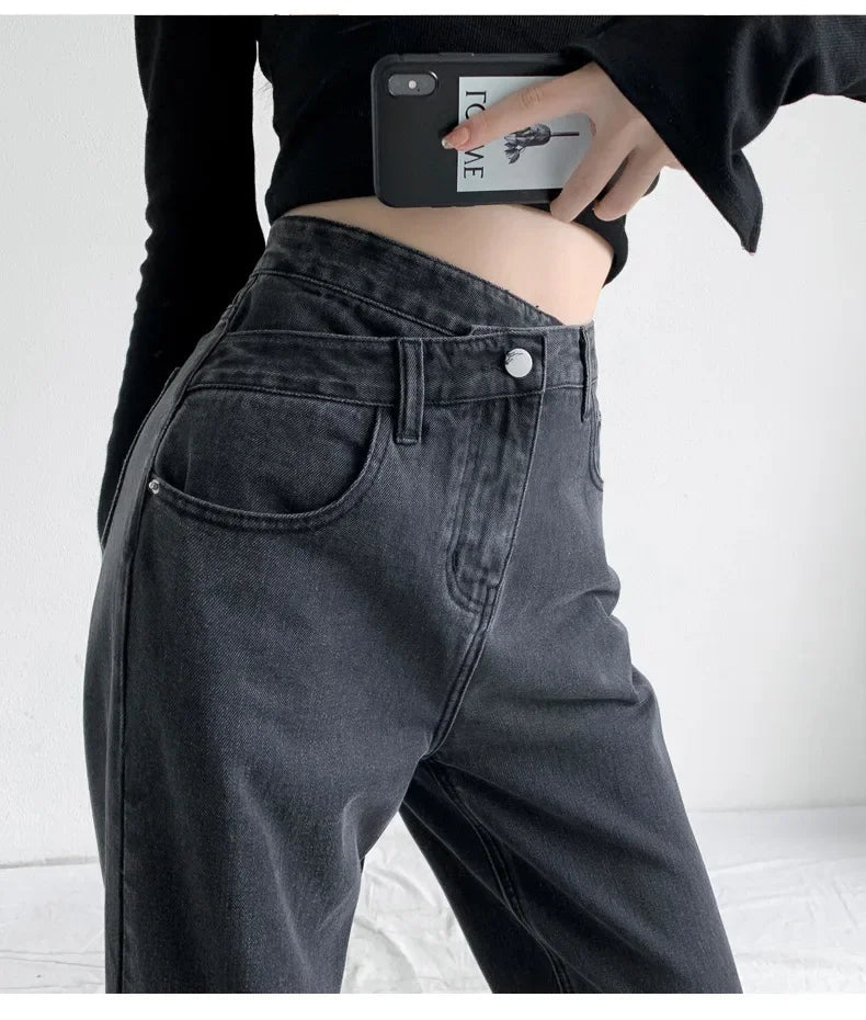 Wide Leg Pants Women Vintage Jeans High Waist Loose Fit Basics Full Length Pockets Button 2025 Casual Denims Straight Trousers Aviola