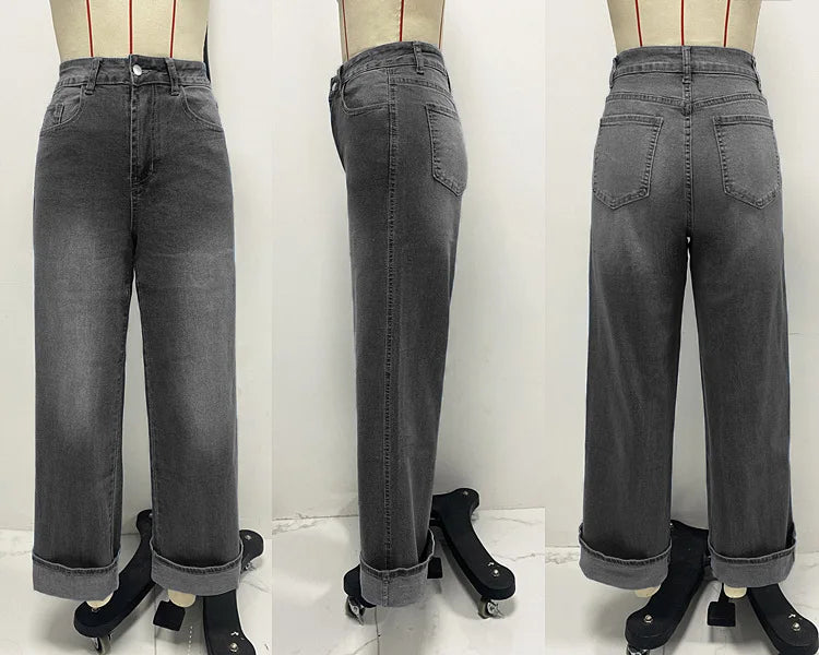 Mom Jeans Women Denim Pant Wide Leg Long Pants Y2k Streetwear High Waist Straight Trousers Elegant Temperament Spring 2025 Aviola