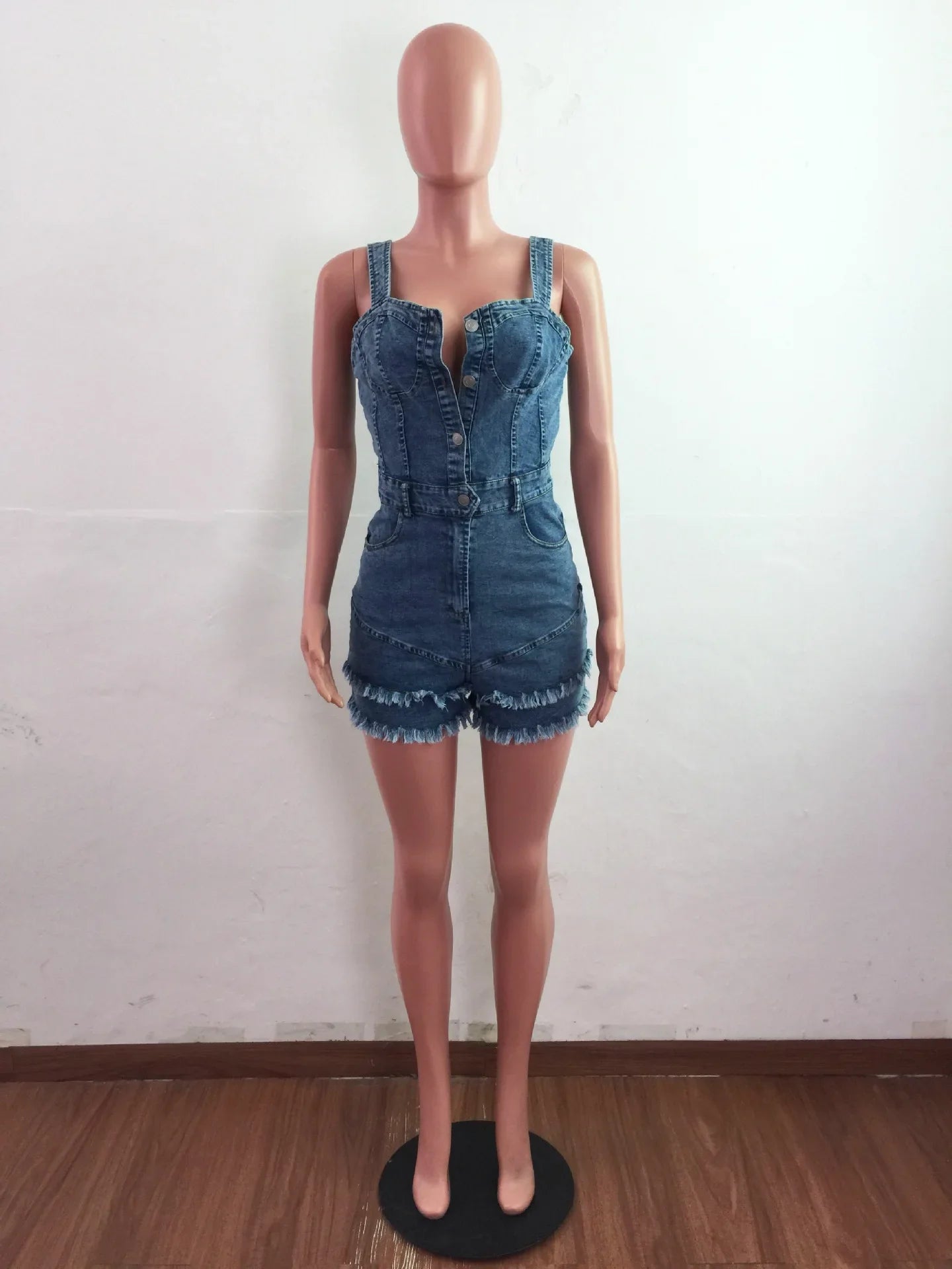 Women Denim Rompers Shorts Jeans Overalls High Waist Spliced Washed Jean Tassel Pockets One Piece Casual Skinny Solid 2025 Aviola
