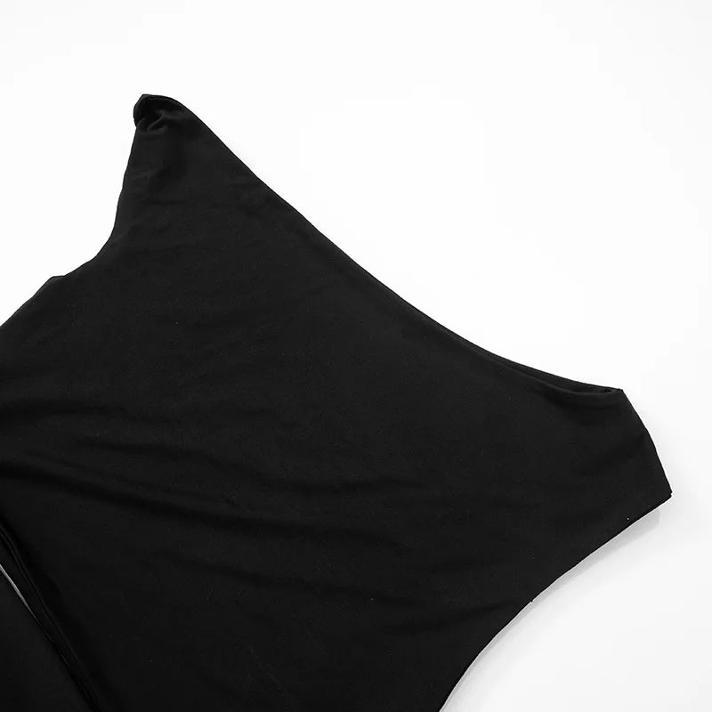 Nibber Irregular Hollow Dress Women Knot Off-The-Shoulder Bandage Biased Collar Sexy Fit Sleeveless Solid Midnight Mini Bodycon Aviola