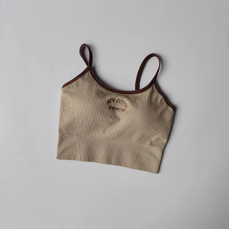 Women Breathable Sports Bra Fitness Tops Gym Crop Top Brassiere Push Up Camisole Sport Bras Gym Workout Top Letter Yoga Bra Aviola