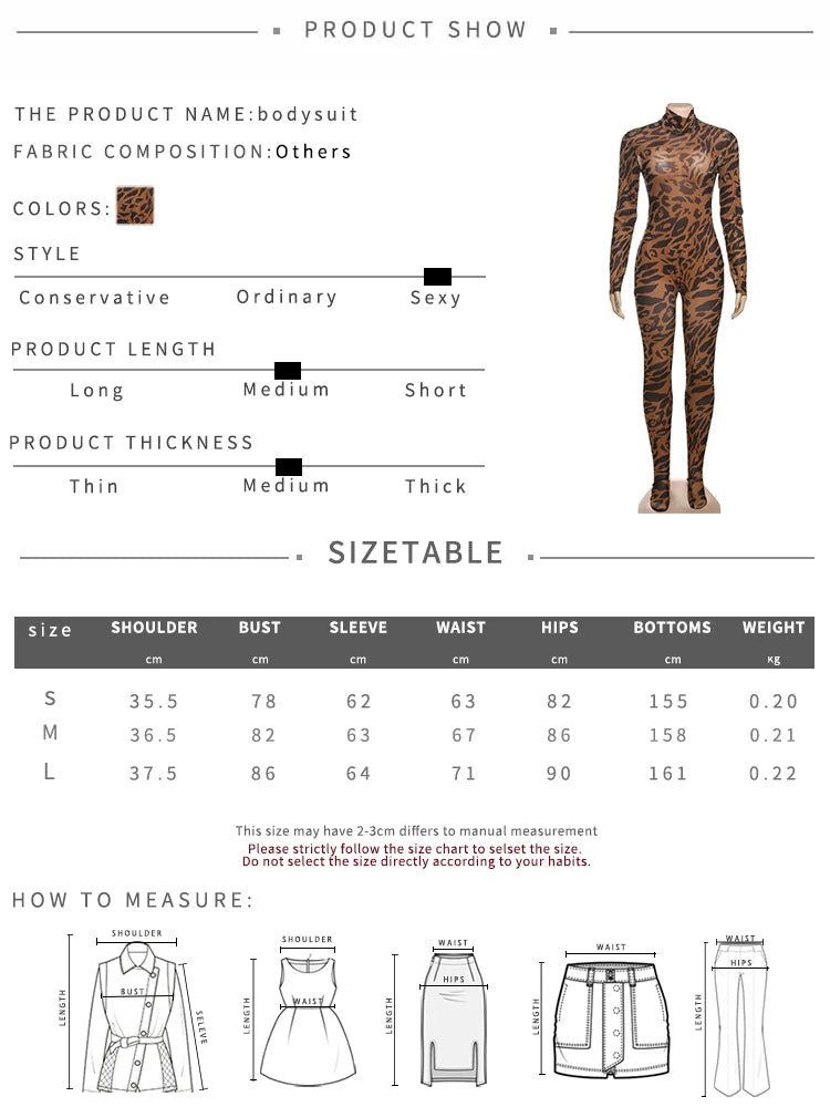 Nibber Full Sleeve Leopard Print Foot Jumpsuit Women See Through Turtleneck Coquette Midnight Club Activity Workout Overalls Aviola