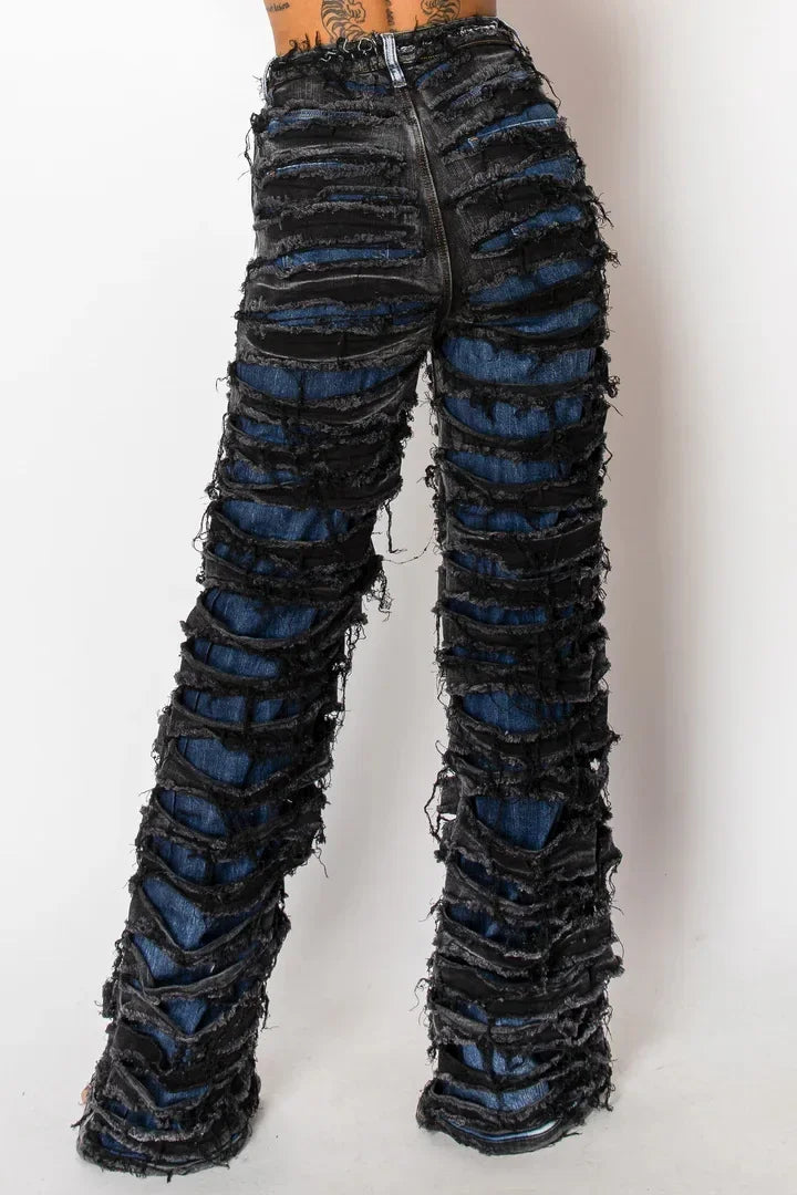 Vintage Jeans Straight Pants Women Double Hole Denim Trousers Streetwear High Waist Stretch Punk Gothic Y2k 2025 Floor Length Aviola