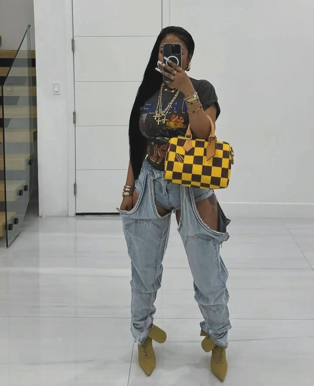 Mom Jeans Straight Pants Women Hollow Out Zipper High Strecth Pockets Irregular Denim Vintage Y2k 2025 Trousers Streetwear Aviola