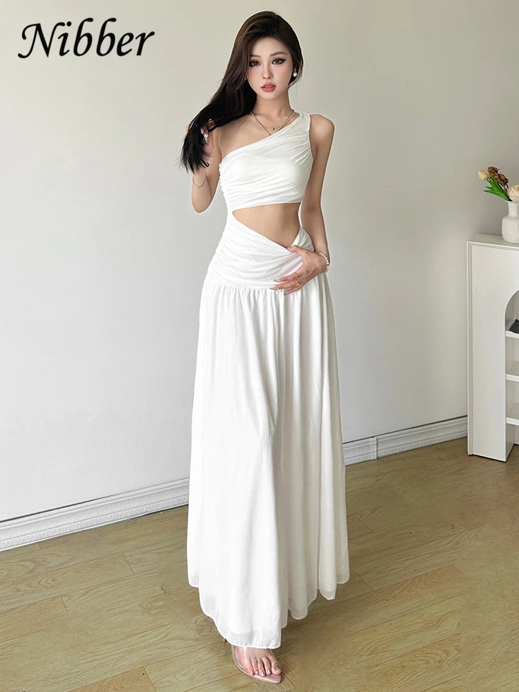 Nibber Elegant Maxi Dress Women Summer Off-shoulder Sleeveless Cut Out Beach Long Indie Folk Temperament For Vacation Vestidos Aviola