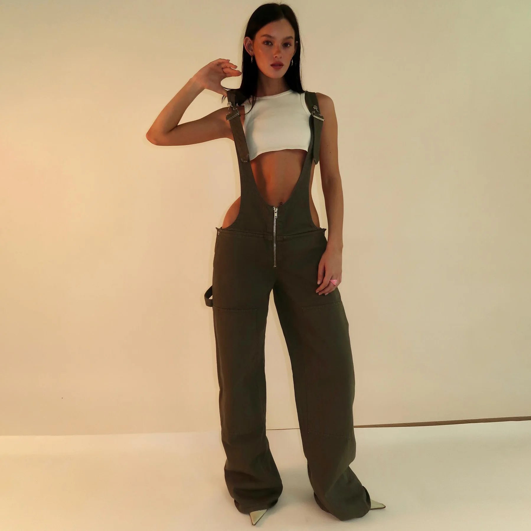 Jumpsuits Women Jeans Overalls Sexy Backless Vintage Full Length Denim Straight Pants Loose Pockets Distressed Washed Casual Aviola