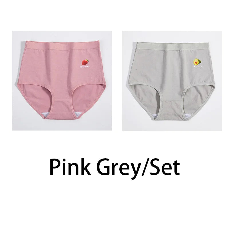 2PCS/Set Women Printed Plus Size Panties Cotton Underwear Lingerie 6 Colors Sexy Female High Waist Comfort Briefs Aviola