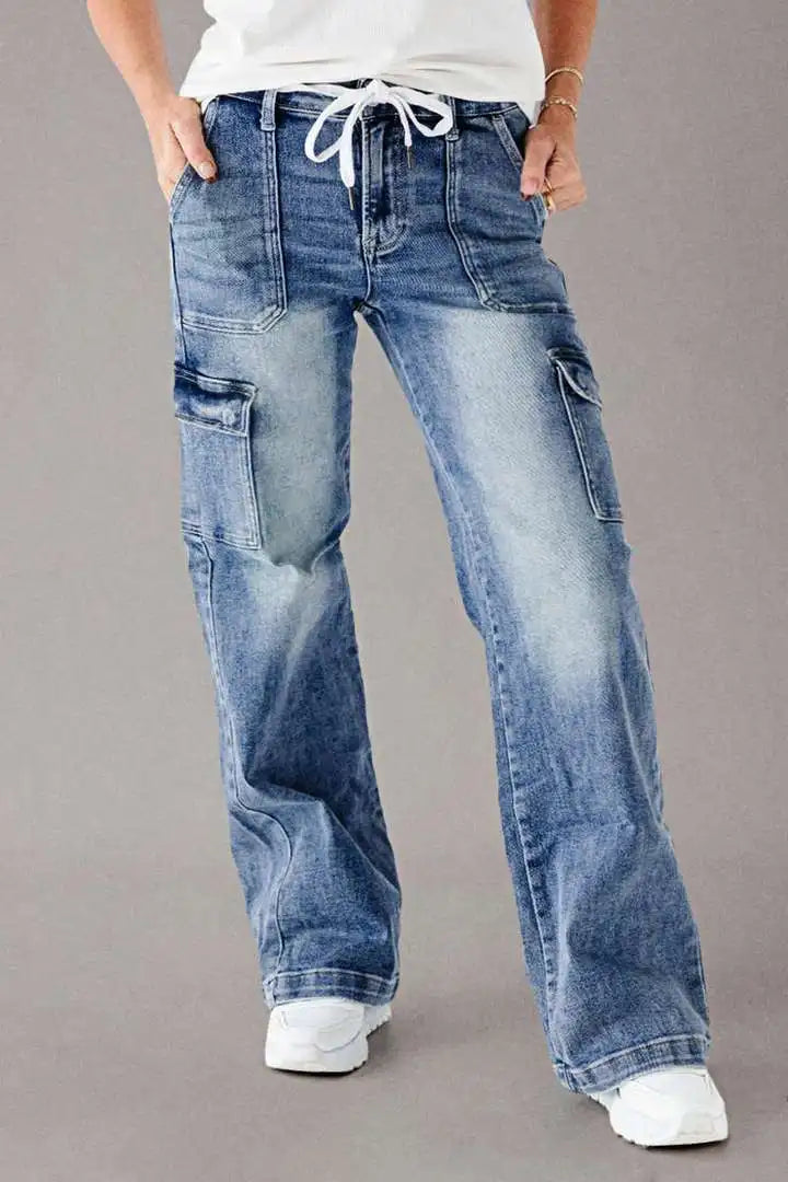 Denim Cargo Pant Women Jeans Long Pants Casual Loose High Waist Straight Trousers Y2k Streetwear Elegant Punk Mom Work 2025 Aviola