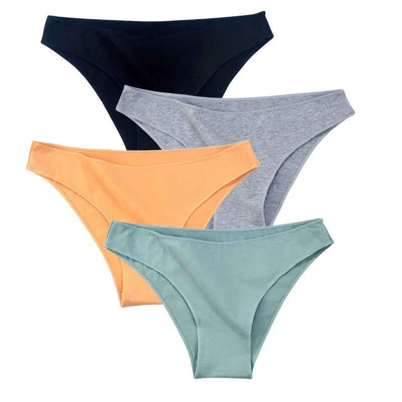 4Pcs/Set Cotton Panties Low Rise Briefs Solid Color Women Seamless Underwear Breathable Underpants Lingerie Comfy Intimate Aviola