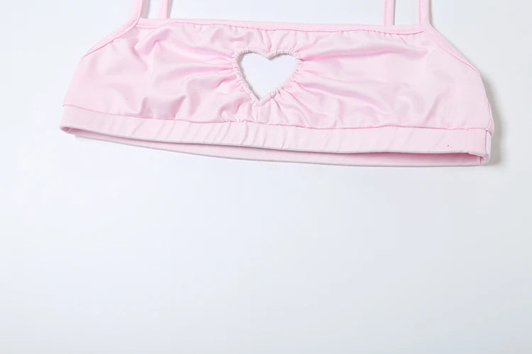 Nibber Sexy Heart Hollow 2 Piece Set Women Simple Vacation Camisole+Panties Beach Style Matching Stretch Street Comfortable Suit Aviola