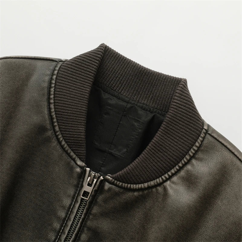 RARF  Women's  new vintage imitation leather bomber jacket coat top women's style Aviola
