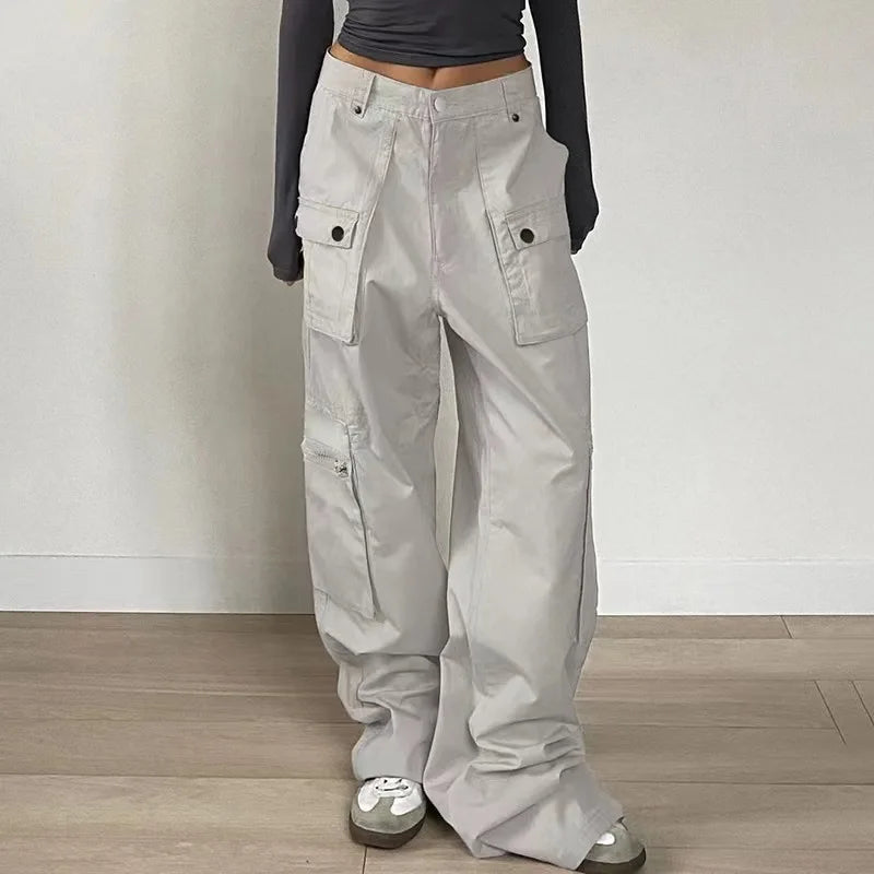 Cargo Pants Women Casual Jeans Utility Low Waist Trousers Pockets Zipper Straight Y2k Streetwear Loose 2025 Summer Party Club Aviola
