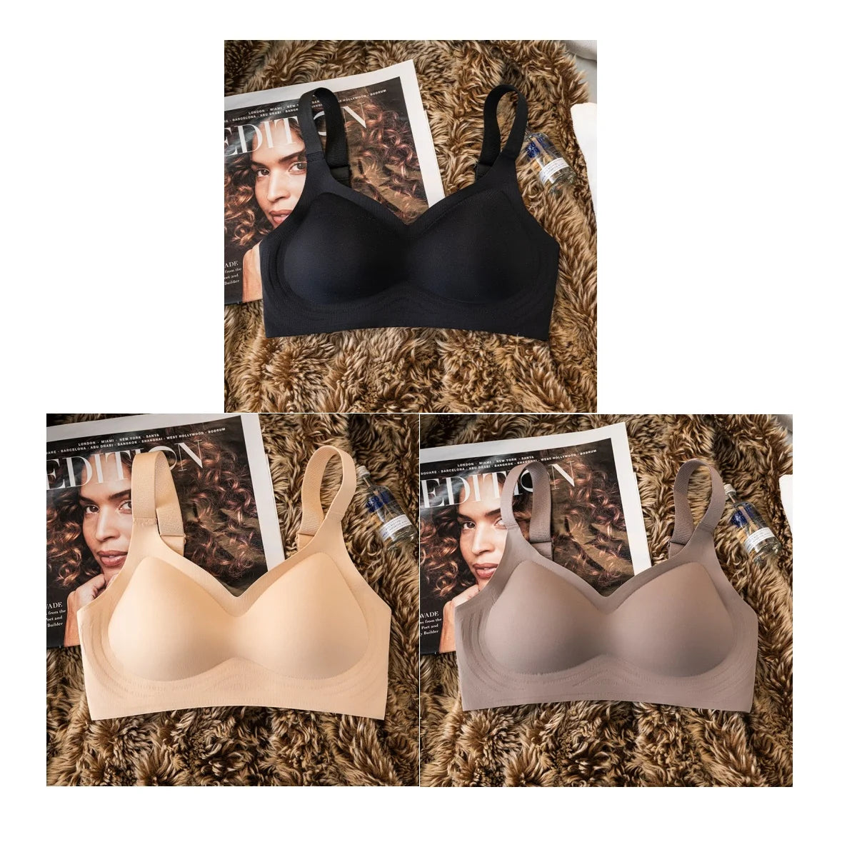 3Pcs/Set Seamless Bras For Women Padded Bra Non-wire Underwear Sexy Lingerie Wide shoulder Straps Brassiere Soft Tops Intimates Aviola