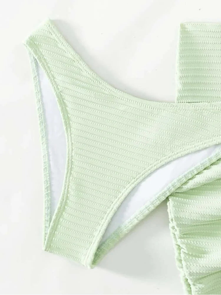 2025 New Three-Piece Bikini Set Sexy Women Dress Solid Halter Swimsuit Hollow Backless Swimwear Tight Push Up Beach Bathing Suit Aviola