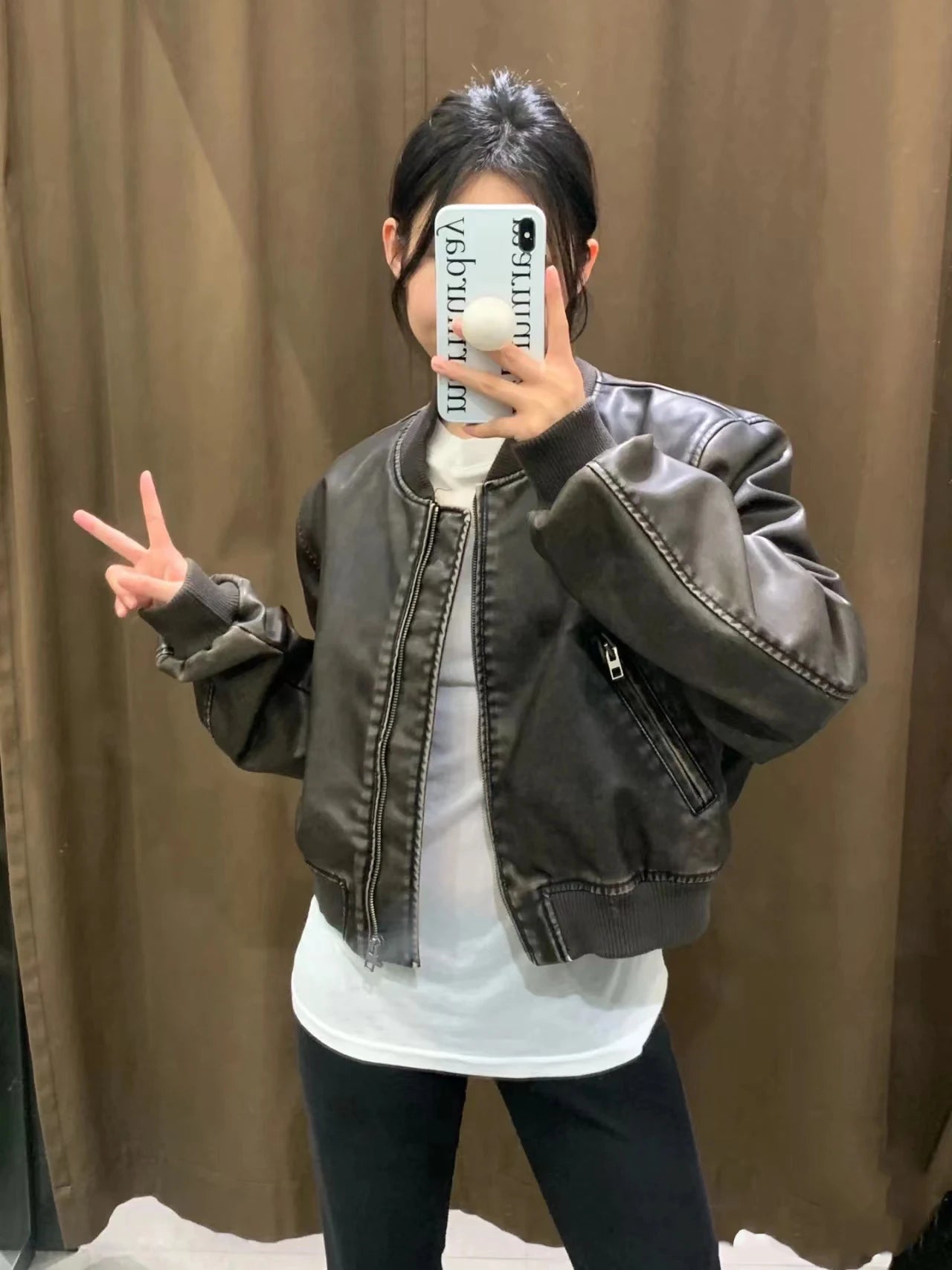 RARF  Women's  new vintage imitation leather bomber jacket coat top women's style Aviola