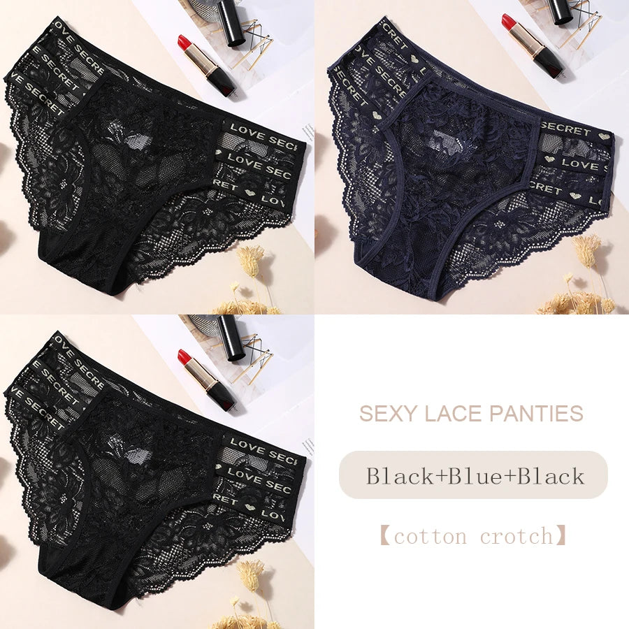 3PCS/Set Sexy Transparent Briefs Lace Panties for Women Lingerie Panties Floral Lace Female Underwear Ladies Underpants Lingerie Aviola