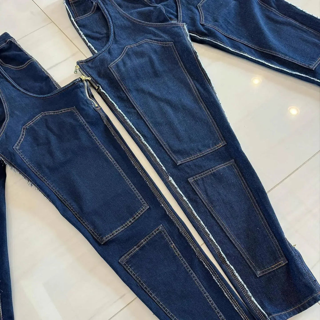 Mom Jeans Straight Pants Women Hollow Out Zipper High Strecth Pockets Irregular Denim Vintage Y2k 2025 Trousers Streetwear Aviola
