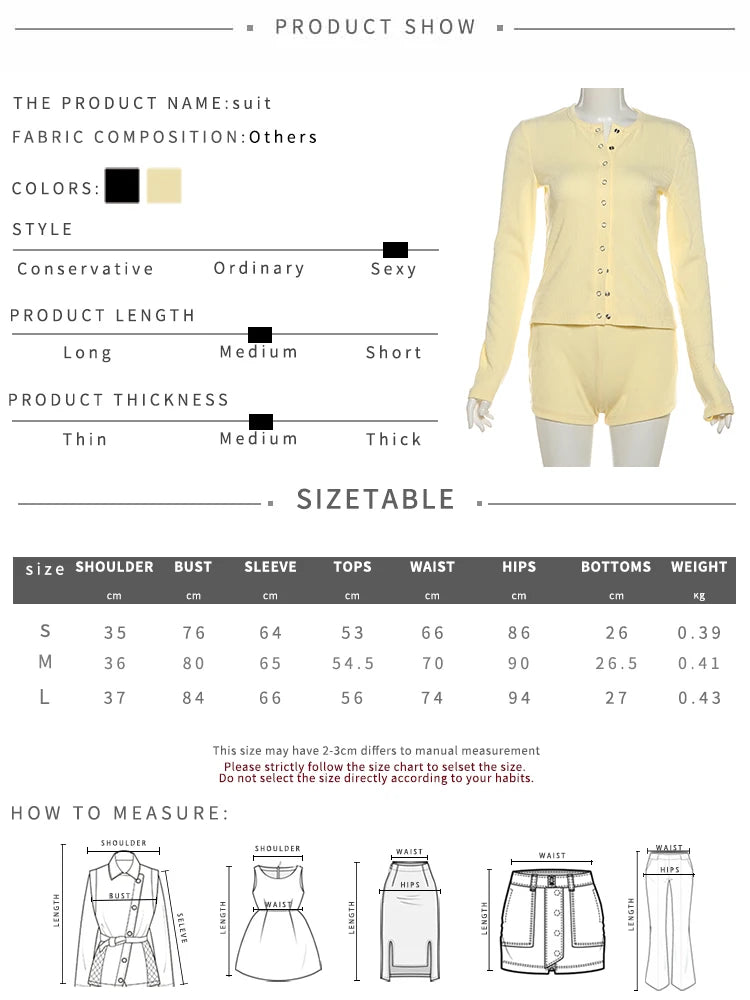Nibber Stretch 2-Piece Set Women Single-Breasted Long Sleeves o-Neck Blouse+Basis Shorts Leisure Simple Classic Street Suits Aviola