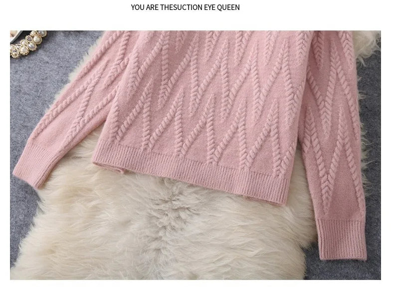 Women Tracksuit Thick Sweater Autumn Winter Knitted Two Piece Set Top+Knitted wide leg Pant Warm Sweater Elastic Trousers Suits Aviola