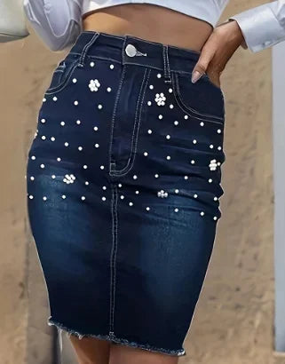Denim Skirts for Women Sexy Hip Skirt Embroidered Flares Washed Distressed Pockets Slim High Waist 2025 Y2k Mom Jeans Streetwear Aviola