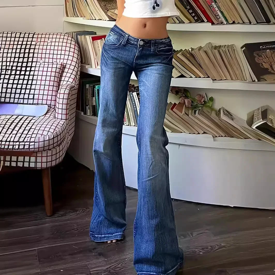 Flare Pants Women Jeans High Waist Streetwear Trousers Skinny Stretch Distressed Washed Pocket 2025 Y2k Mom Jeans Vintage Denims Aviola