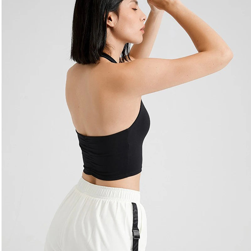 Women's Sport Bra Sexy Halter Padded Yoga Camisole Backless Gym Crop Top Fitness Bra Breathable Workout Sports Bras Aviola