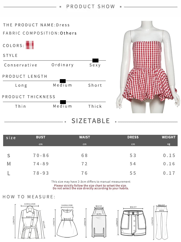 Nibber Red And White Checkered Print Chest Wrap Pleated Fluffy Hem Sleeveless Backless Vacation Versatile Beach Party Trend Tops Aviola