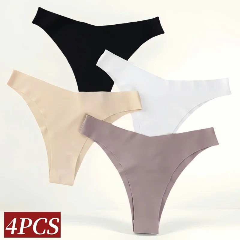 4Pcs/Set Seamless Panties Women Low Rise V-Shaped Briefs Ice Silky Quick-Drying Sport Female Underpants Underwear Aviola