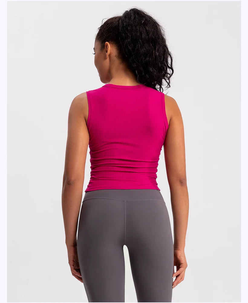 2024 Summer Women's Sports Vest Tank Vest Sleeveless Yoga Vest ruched Slim-fit Quick-dry Sports Tops Running Shirt Fitness Top Aviola
