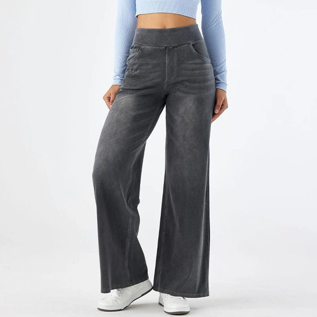 Women Jeans Denim Pant Wide Leg Long Pants Y2k Streetwear Elastic Waist Straight Trousers Elegant Mom Jeans Temperament Casual Aviola
