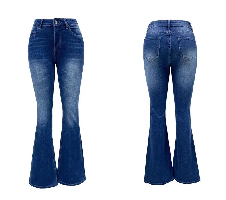 Women Jeans Slim Fit Flare Pants Denim Washing Pockets High Waist Solid Ankle Length Boot Cut Streetwear Casual Zipper Fly Aviola