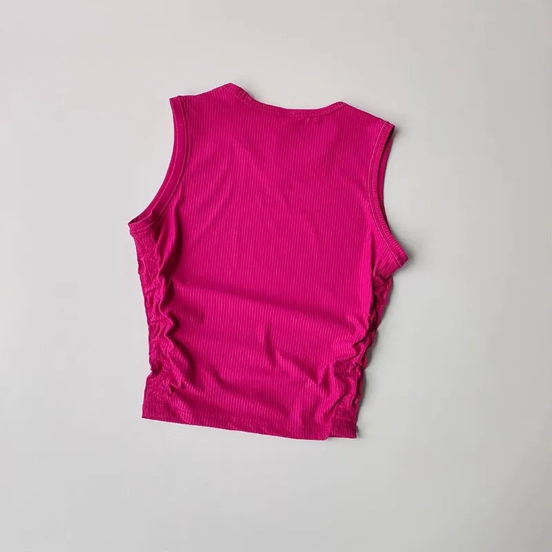 2024 Summer Women's Sports Vest Tank Vest Sleeveless Yoga Vest ruched Slim-fit Quick-dry Sports Tops Running Shirt Fitness Top Aviola