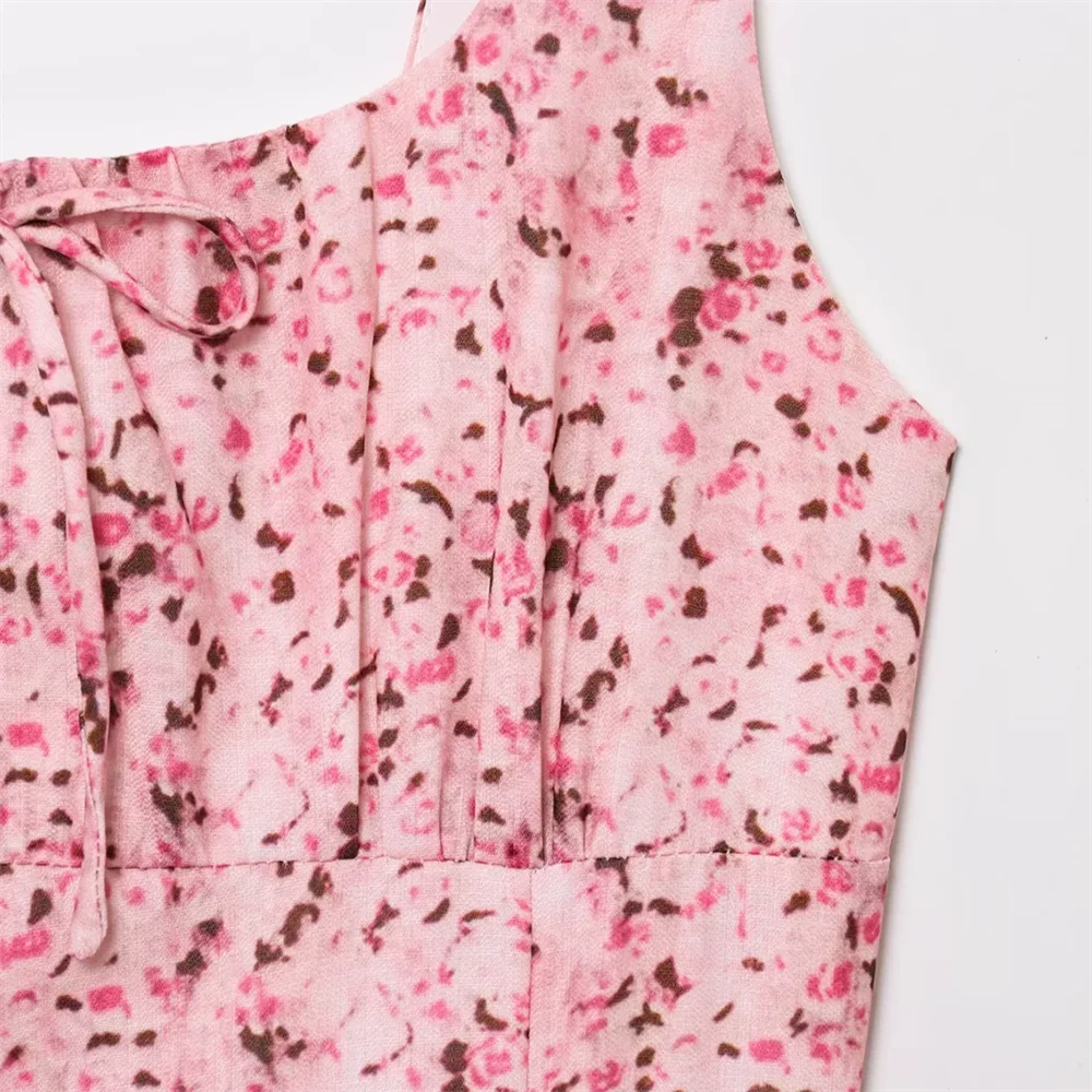 BM&MD&ZA2025floral square neck waist high waist suspender dress pocket decoration short skirt summer new women's clothing Aviola