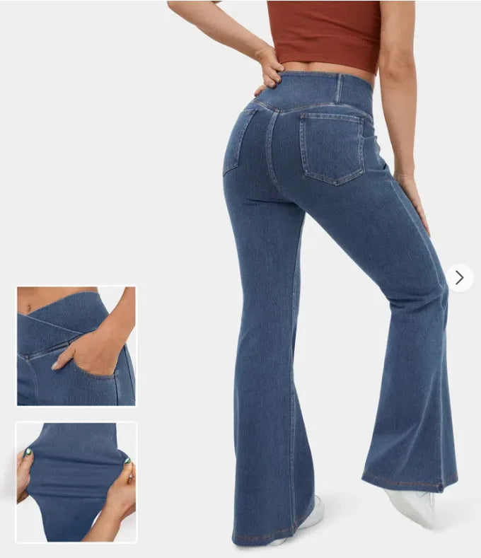 Denim Pant Women Jeans Long Flare Pants Slim Mom Jeans High Waist Yoga Trousers Y2k Streetwear Elegant Splice Sexy Work 2025 Aviola