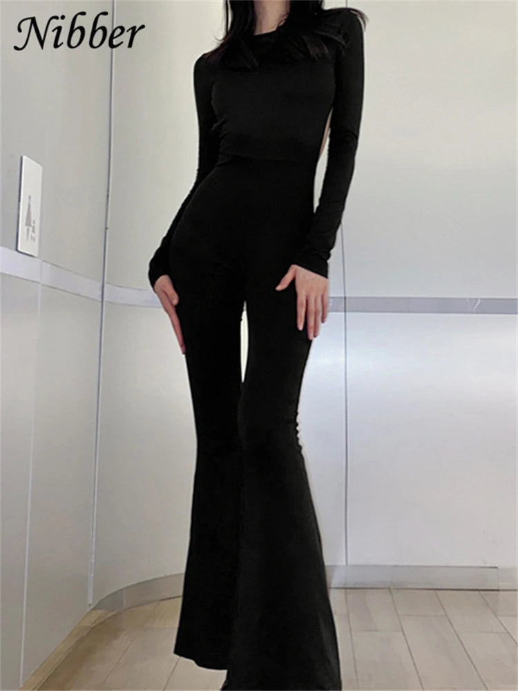 Nibber Sexy Open-Back Jumpsuit Hollow New Spring Fashion Flared High Street For Temperament Women Street Daily Commuting Wear Aviola