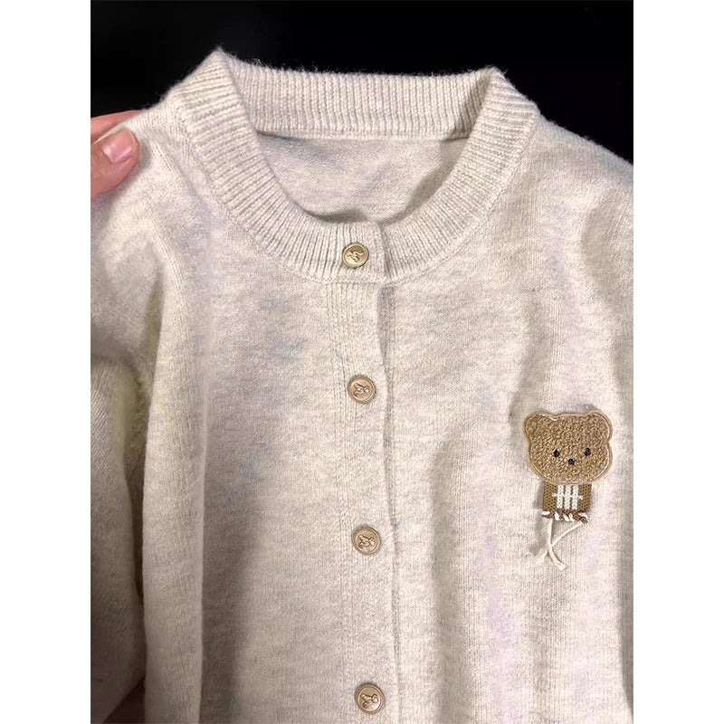 MEXZT Kawaii Knitted Cardigan Women Korean Cartoon Bear Sweater Outerwear Preppy Cute Long Sleeve Knitwear Winter Casual Jumpers Aviola